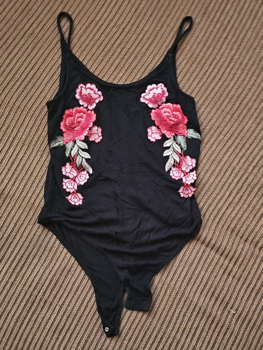 h.i.p. Black One-Piece with Pink Floral Embroidery